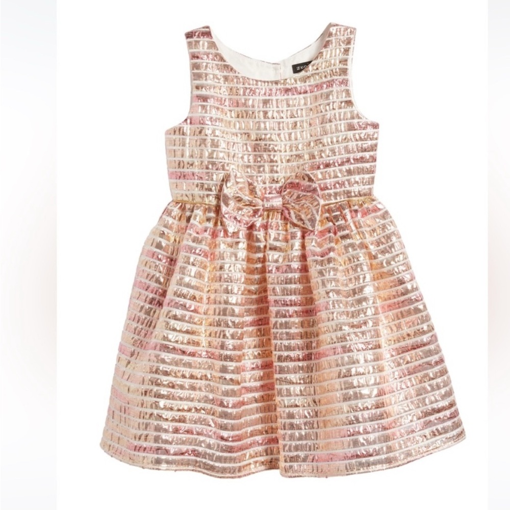 Zunie Kids Metallics Pink Champagne Rose Gold Dress; 3T; like new!